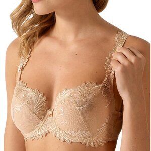 EMPREINTE Thalia Floral Lace Semi-Sheer Bra Nude Caramel Neutral Sz 32 F | 32F